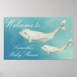 Póster Bienvenidos a Baby Shower de Beluga Whale Mom y Ca