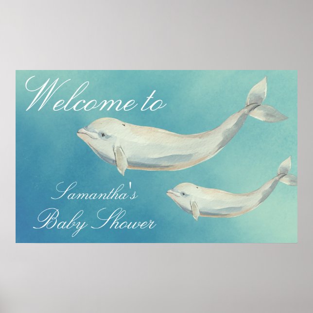 Póster Bienvenidos a Baby Shower de Beluga Whale Mom y Ca (Frente)