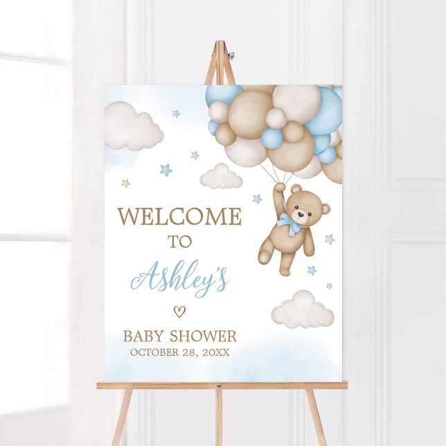 Póster Bienvenidos a Baby Shower de Blue Bear (Blue Bear Baby Shower Welcome Sign)