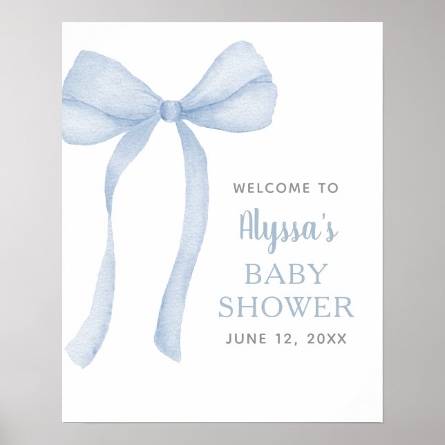 Póster Bienvenidos a Baby Shower de Blue Bow Coquette (Frente)