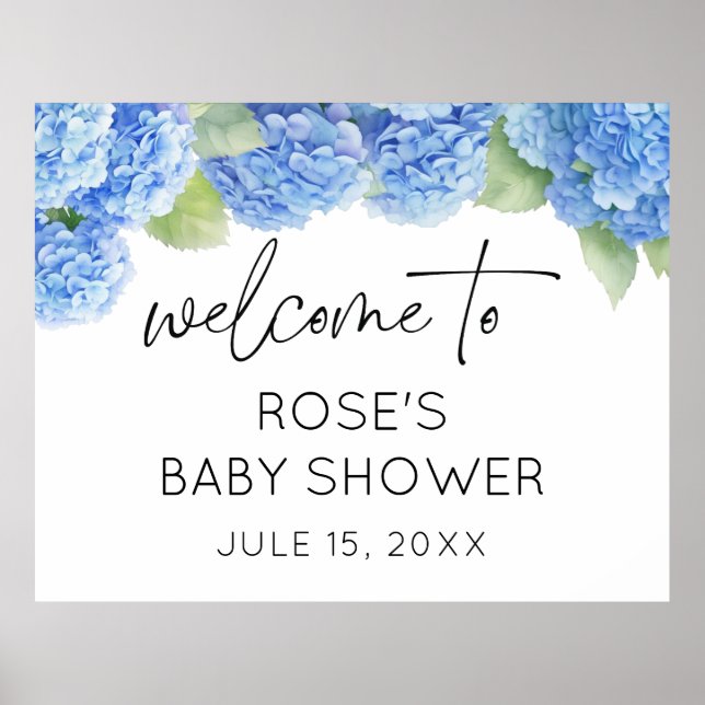Póster Bienvenidos a Baby Shower de Blue Flowers Hydrange (Frente)