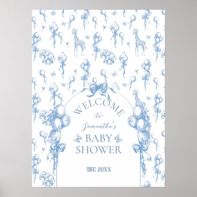 Póster Bienvenidos a Baby Shower de Blue Toile Safari Ani (Frente)
