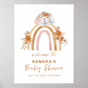 Póster Bienvenidos a Baby Shower de Boho Bunny Rainbow Fl