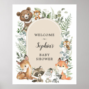 Póster Bienvenidos a Baby Shower de Boho Woodland Animals