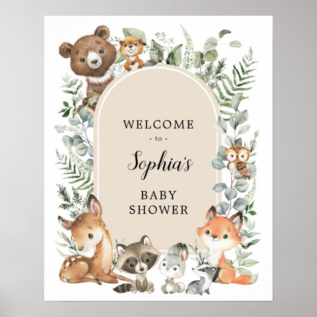 Póster Bienvenidos a Baby Shower de Boho Woodland Animals (Frente)