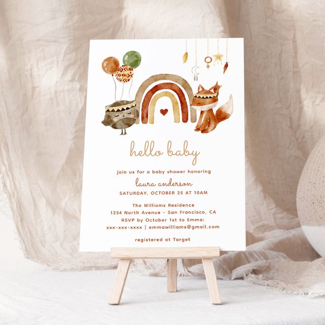 Póster Bienvenidos a Baby Shower de Boho Woodland Animals (boho baby shower woodland animals welcome poster)
