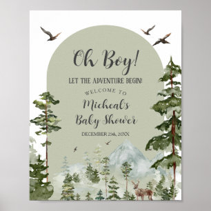 Póster Bienvenidos a Baby Shower de Boy Pine Tree Forest