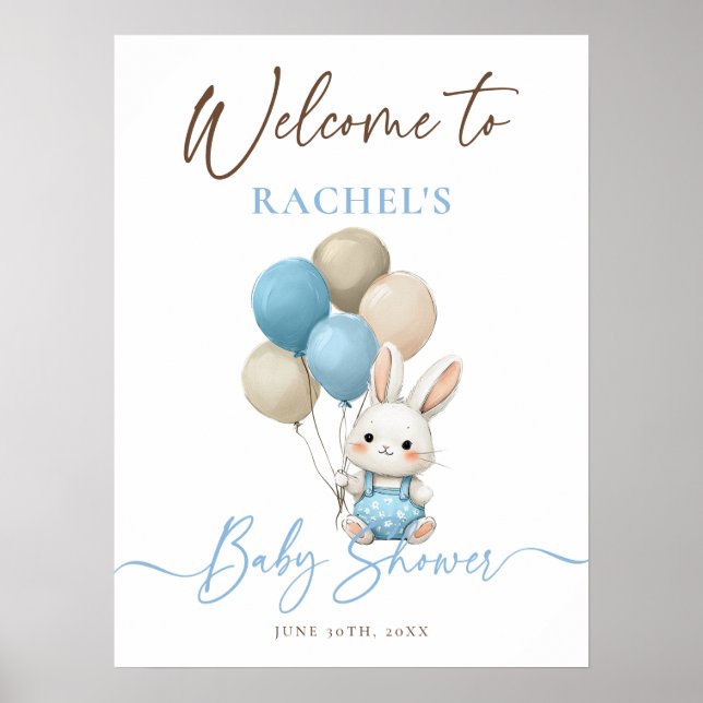 Póster Bienvenidos a Baby Shower de Bunny Rabbit Balloons (Frente)