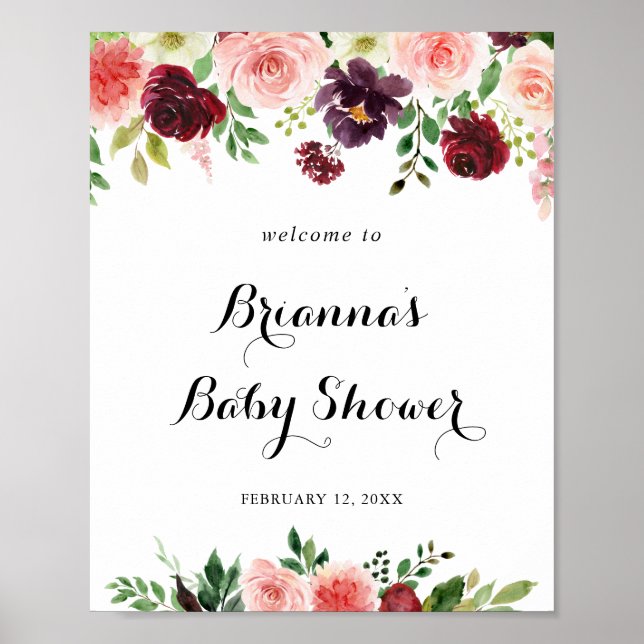 Póster Bienvenidos a Baby Shower de Burgundy Purple Sprin (Frente)