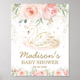 Póster Bienvenidos a Baby Shower de Cisne Floral Rosa