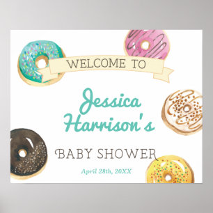 Póster Bienvenidos a Baby Shower de color acuático Donut 