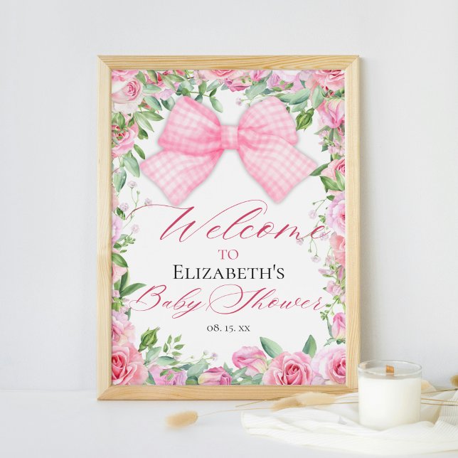 Póster Bienvenidos a Baby Shower de Coquette Bow y Rosas  (Subido por el creador)