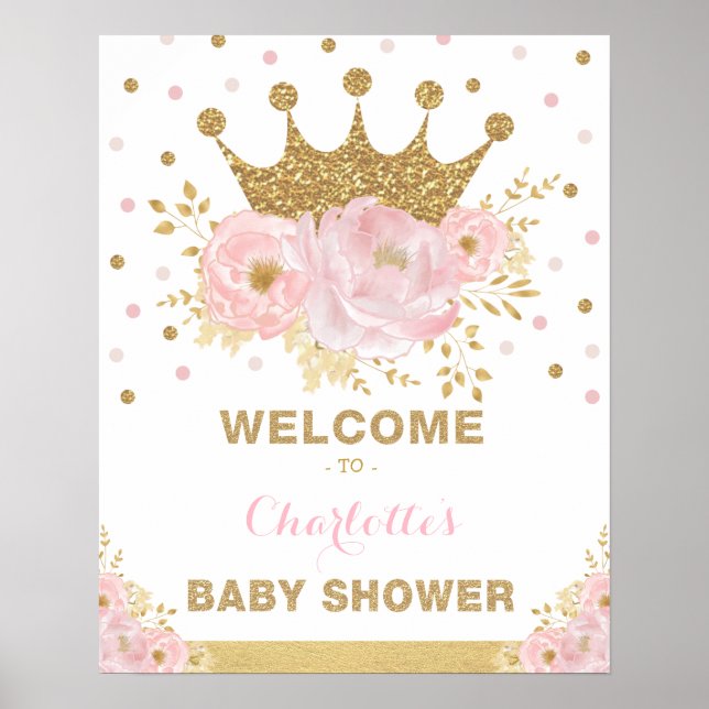 Póster Bienvenidos a Baby Shower de Crown Princess Rubor  (Frente)