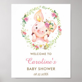 Póster Bienvenidos a Baby Shower de Cuggy Piggy Pink Flor