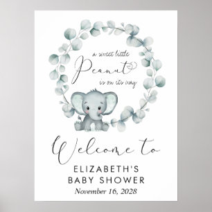 Póster Bienvenidos a Baby Shower de Cute Elephant Eucalyp