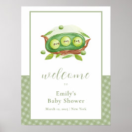 Póster Bienvenidos a Baby Shower de Cute Green Gingham Sw
