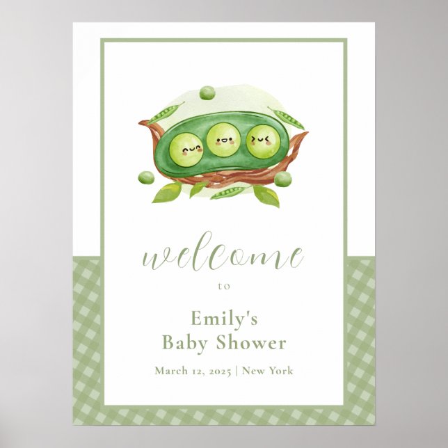 Póster Bienvenidos a Baby Shower de Cute Green Gingham Sw (Frente)
