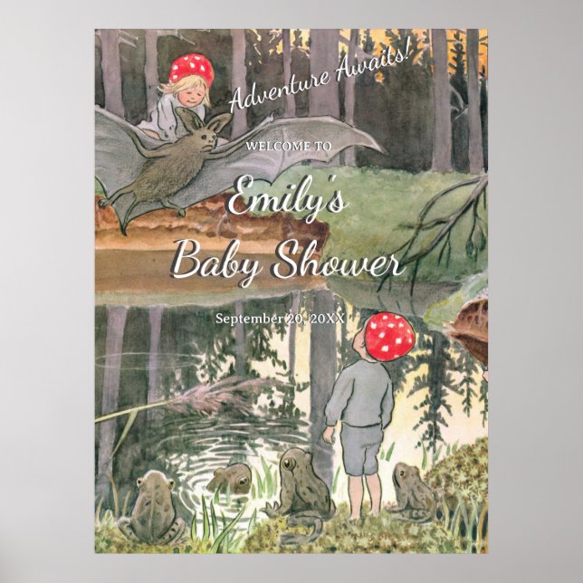 Póster Bienvenidos a Baby Shower de Cute Mushroom Woodlan (Frente)