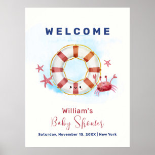 Póster Bienvenidos a Baby Shower de Cute Nautical Crab St