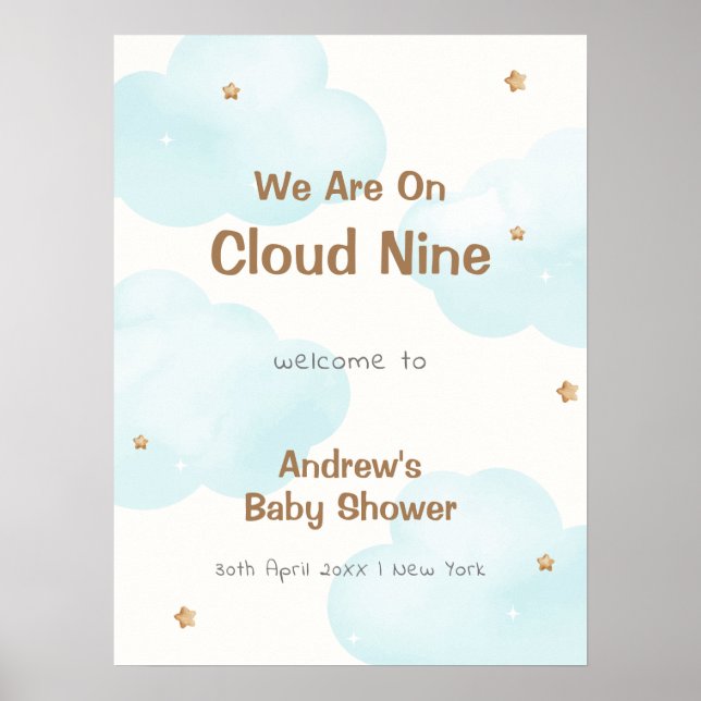 Póster Bienvenidos a Baby Shower de Cute Neutral Cloud Nu (Frente)