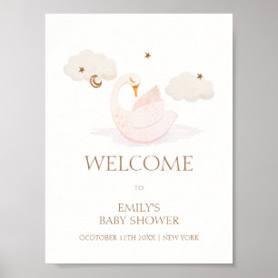 Póster Bienvenidos a Baby Shower de Cute Princess Swan Mo