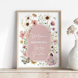 Póster Bienvenidos a Baby Shower de Dusty Pink Wildflower