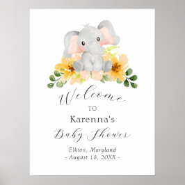 Póster Bienvenidos a Baby Shower de Elephant Floral Moder