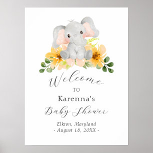 Póster Bienvenidos a Baby Shower de Elephant Floral Moder