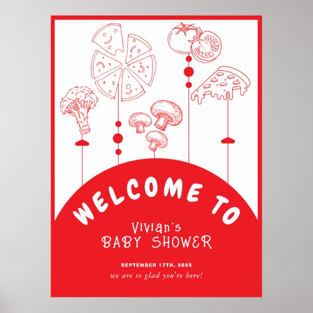 Póster Bienvenidos a Baby Shower de entrega especial Pizz (Frente)