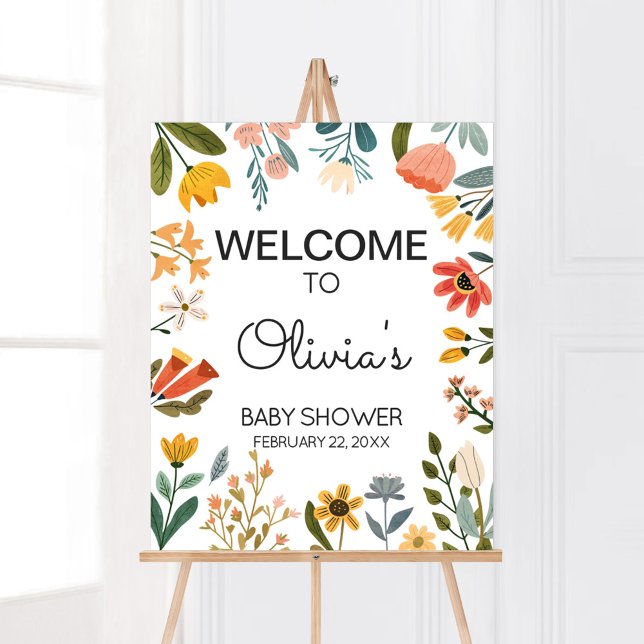 Póster Bienvenidos a Baby Shower de Flor Silvestre Brilla (Botanical Bright Wildflower Baby Shower Welcome Sign
)
