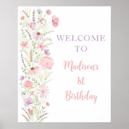 Póster Bienvenidos a Baby Shower de Flor Silvestre Pastel