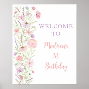 Póster Bienvenidos a Baby Shower de Flor Silvestre Pastel