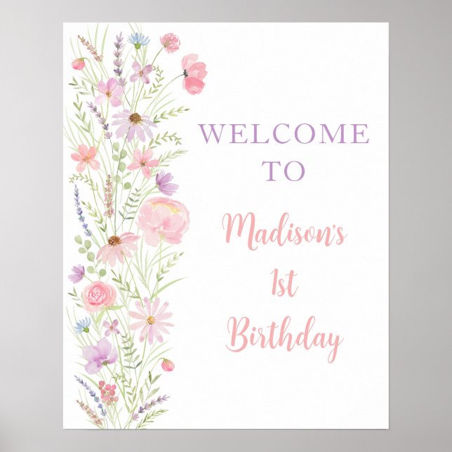 Póster Bienvenidos a Baby Shower de Flor Silvestre Pastel (Frente)