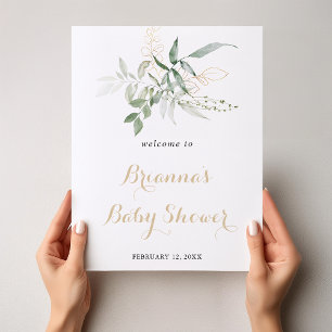 Póster Bienvenidos a Baby Shower de Gold Green Foliage