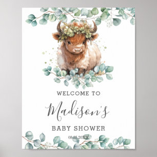 Póster Bienvenidos a Baby Shower de Greenery Cute Highlan