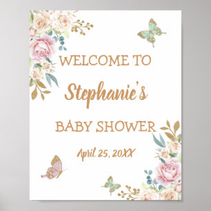 Póster Bienvenidos a Baby Shower de la Pequeña Mariposa P