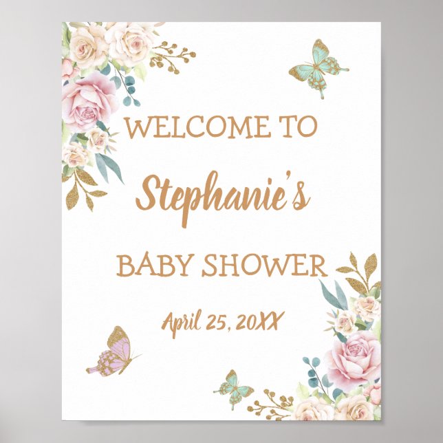 Póster Bienvenidos a Baby Shower de la Pequeña Mariposa P (Frente)