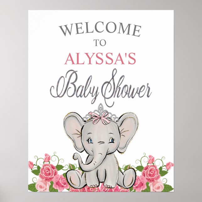 Póster Bienvenidos a Baby Shower de la princesa rosa Elep (Frente)