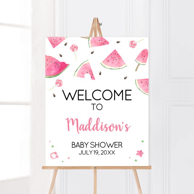 Póster Bienvenidos a Baby Shower de la sandía dulce bebé  (Watermelon Sweet Little Baby Shower Welcome Sign)