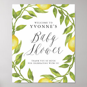 Póster Bienvenidos a Baby Shower de Lemon Greenery Wreath