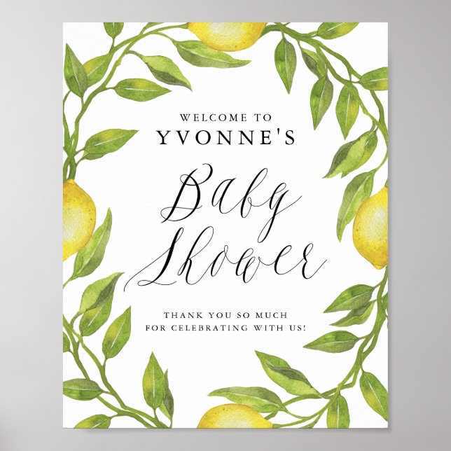 Póster Bienvenidos a Baby Shower de Lemon Greenery Wreath (Frente)