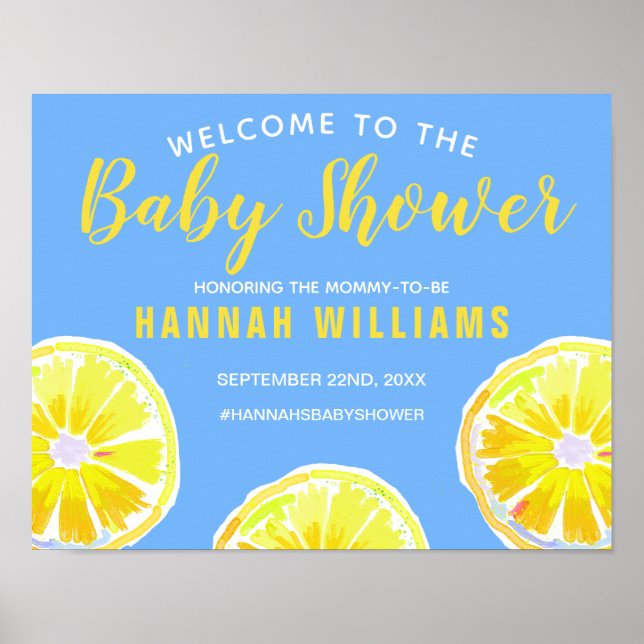 Póster Bienvenidos a Baby Shower de Lemon Slice Blue (Frente)
