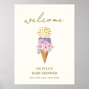 Póster Bienvenidos a Baby Shower de Little Flower Scoop I