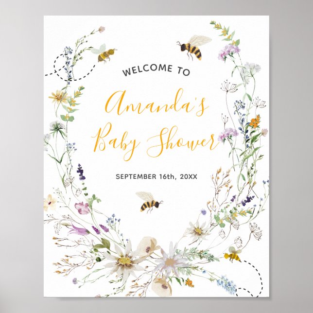 Póster Bienvenidos a Baby Shower de Little Honey Bee Wild (Frente)