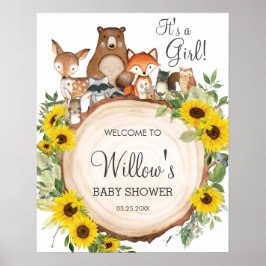 Póster Bienvenidos a Baby Shower de los animales de la hu
