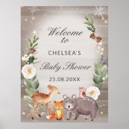 Póster Bienvenidos a Baby Shower de los animales de la Ti