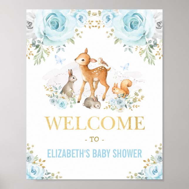 Póster Bienvenidos a Baby Shower de los Animales Florales (Frente)