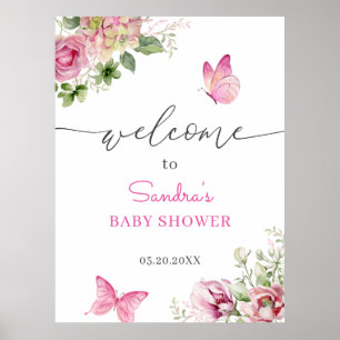 Póster Bienvenidos a Baby Shower de mariposa acuática