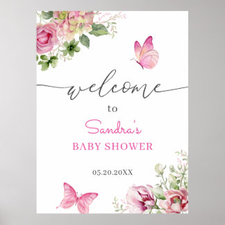 Póster Bienvenidos a Baby Shower de mariposa acuática