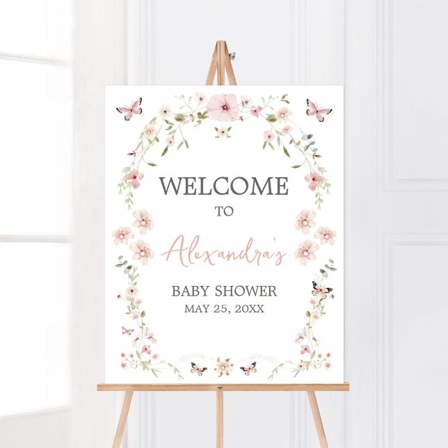 Póster Bienvenidos a Baby Shower de mariposa en Bebé (Spring Butterflies Baby Shower Welcome Sign)